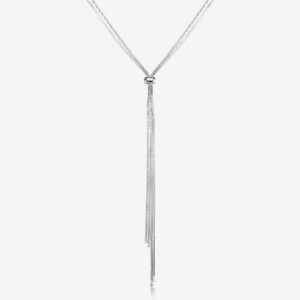 Collana lunga a y in acciaio 316L, con catene a snake ed elemento scorrevole.