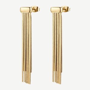 Orecchini pendenti in acciaio 316L e finitura pvd oro 14K, con catene a snake.