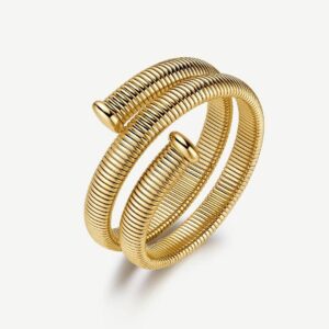 Bracciale rigido in acciaio 304 e finitura pvd oro 14K, con catena tubogas a doppiogiro.