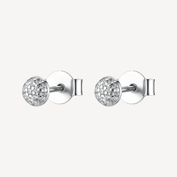 Orecchini a lobo in argento rodiato 925‰ con round cubic zirconia.