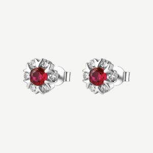 Orecchini a lobo in argento rodiato 925‰ a forma di cuore, con cubic zirconia chiari e cubic zirconia colore ruby.