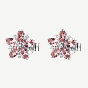 Orecchini a lobo in argento rodiato 925‰ a forma di fiore, con cubic zirconia chiari e cubic zirconia colore vintage rose.