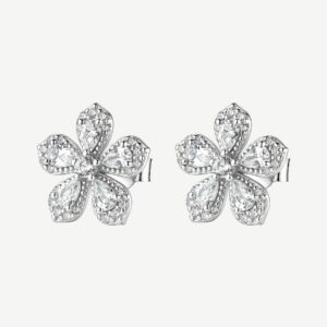 Orecchini a lobo in argento rodiato 925‰ a forma di fiore, con cubic zirconia.