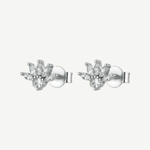 Orecchini a lobo in argento rodiato 925‰ a forma di fiore, con cubic zirconia.