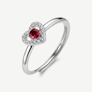 Anello regolabile in argento rodiato 925&permil; a forma di cuore con cubic zirconia.