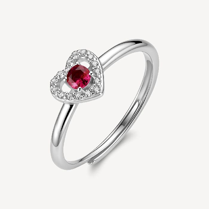 Anello regolabile in argento rodiato 925‰ a forma di cuore con cubic zirconia.
