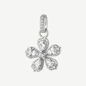 Pendente in argento rodiato 925&permil; a forma di fiore con cubic zirconia.